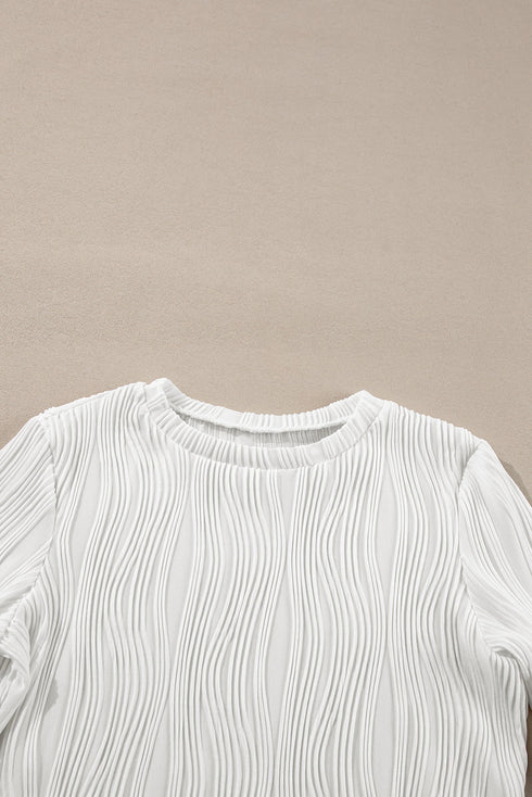 Textured Wavy Round Neck Long Sleeve Top
